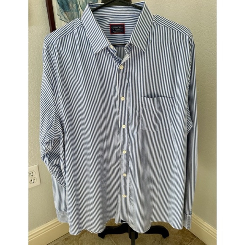 UNTUCKIT Shirt Mens 2XL Blue Stripe Long Sleeve Wrinkle Free